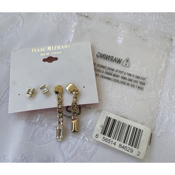 Isaac Mizrahi 4 Pieces CZ Stud & Dangle Goldtone Chain Drop Earrings NEW - Picture 7 of 7